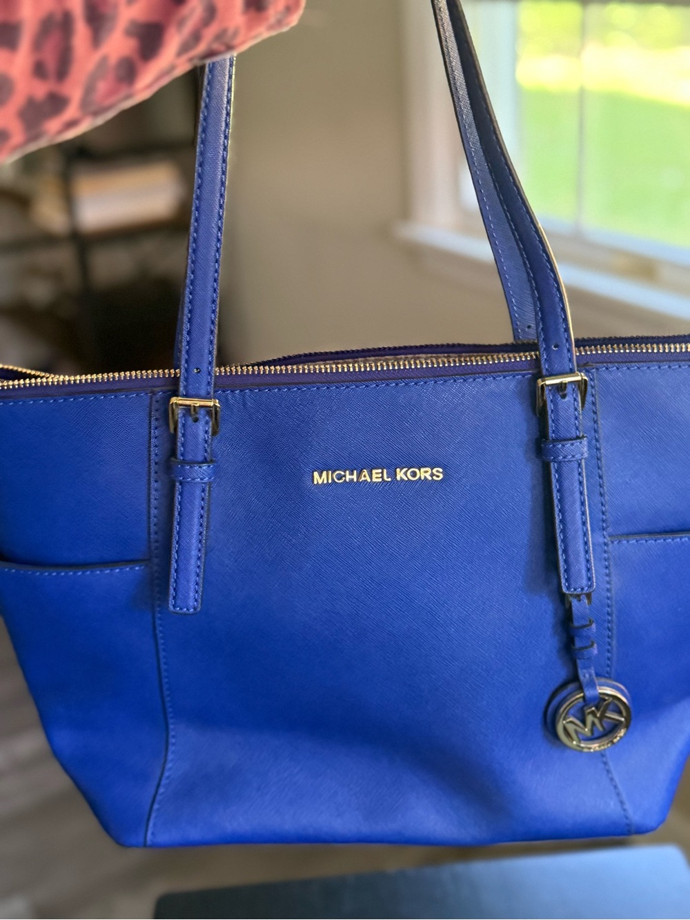 Michael Kors Royal Blue Saffiano Leather Tote with Gold Hardware